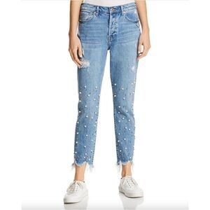 Pistola Distressed Pearl Embellished High Waist Crop Jeans 25